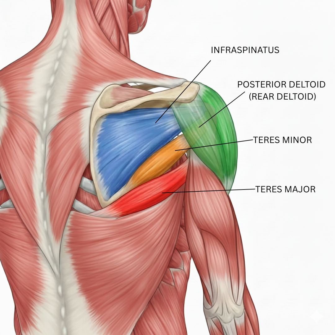 Rotator cuff target muscles anatomy infraspinatus teres minor rear deltoid Greenville SC